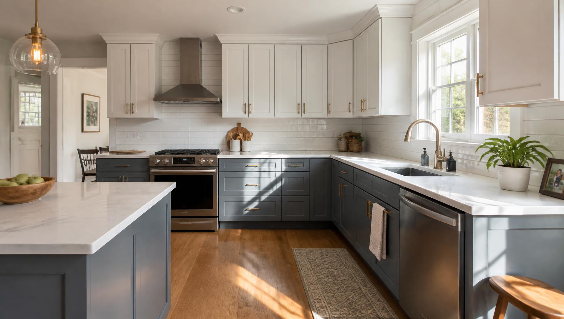 Renovated kitchen with morning light in a Central Iowa home